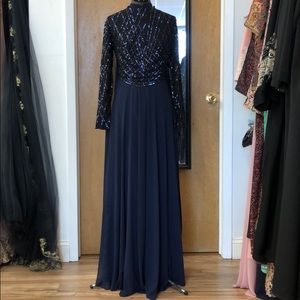 Navy blue sequence top chiffon dress